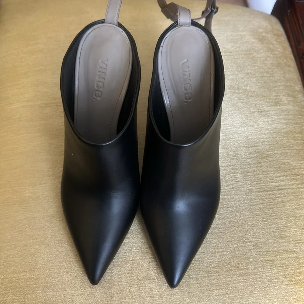 Vince Black Leather Armon Pointy Toe Stiletto Heel Pumps Shoes Mules Size 7